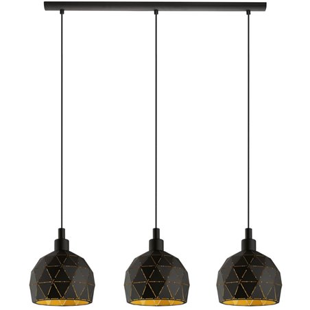 Lampa wisząca Roccaforte czarna złoty środek kloszy potrójna klosze metalowe geometryczne kule