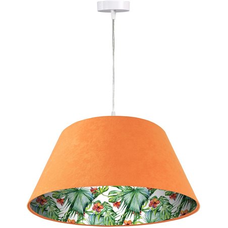 Kolorowa lampa wisząca Delikatny Hibiskus pomarańczowa abażur welur  motyw roślinny wewnątrz abażura do salonu sypialni jadalni