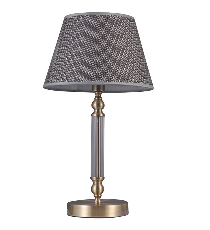 Klasyczna elegancka lampa stołowa Zanobi brąz antyczny szary abażur do salonu sypialni jadalni na komodę stolik nocny