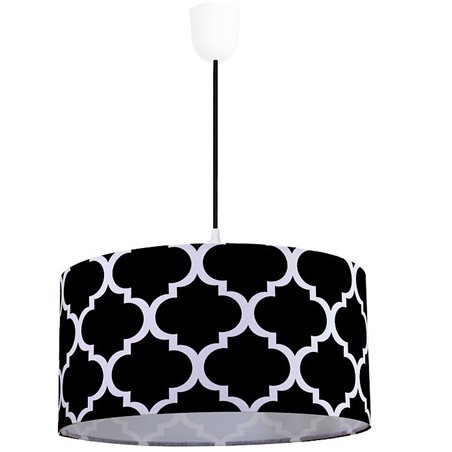 Lampa wisząca Trebol biało czarna wzór marokańska koniczyna abażur bawełna 50cm