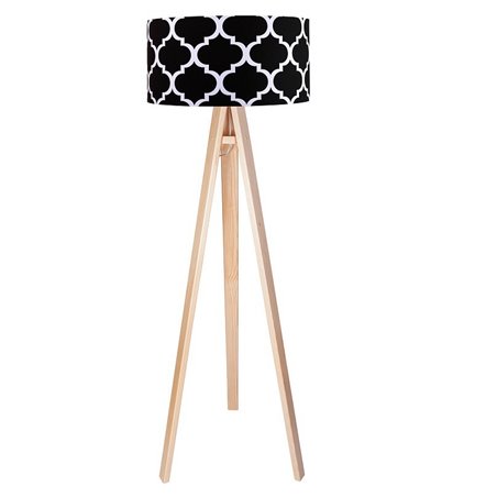 Lampa podłogowa Trebol czarny abażur ze wzorem koniczyna marokańska biała lub sosnowa drewniana podstawa