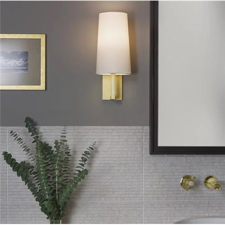 Złoty kinkiet łazienkowy do lustra ze szklanym kloszem Riva IP44 żarówka