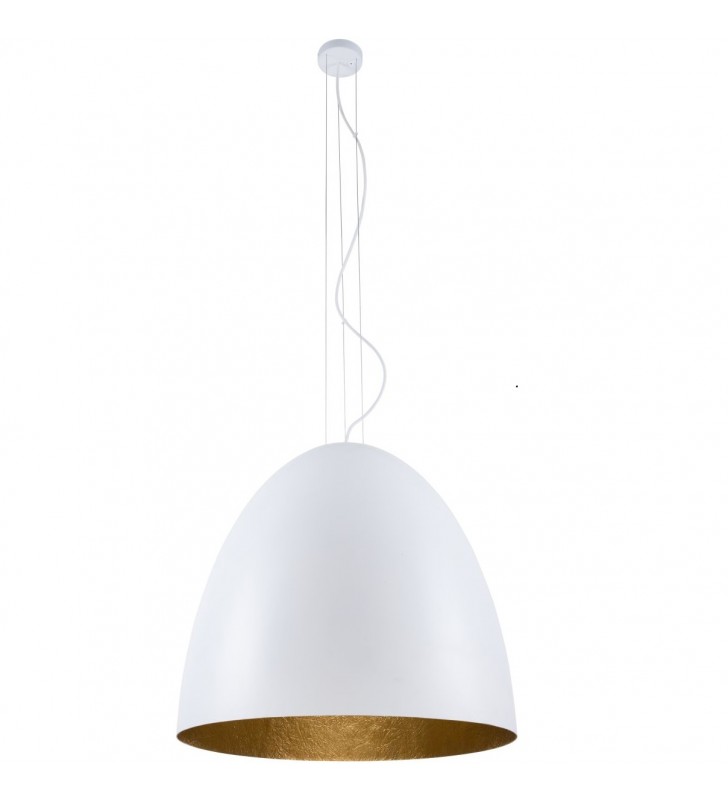 Biało złota bardzo duża lampa wisząca Egg XL głęboka kopułka do salonu kuchni jadalni restauracji