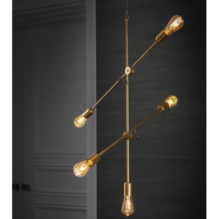 5 punktowa złota prosta loftowa industrialna lampa wisząca Sticks regulowane ramiona