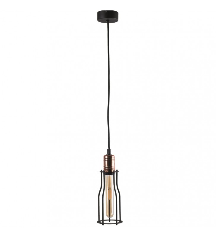 Lampa wisząca Workshop loftowa metalowa czarny miedziany widoczna żarówka podłużny klosz