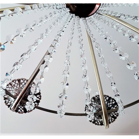 Żyrandol Grand 9 ramienny świecznikowy z kryształami elegancki z łańcuchem mosiądz antyczny