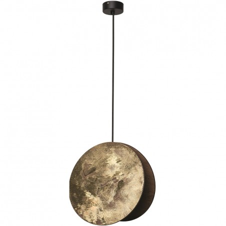 Lampa wisząca Wheel złoty okrągły klosz z drewna styl nowoczesny minimalistyczny