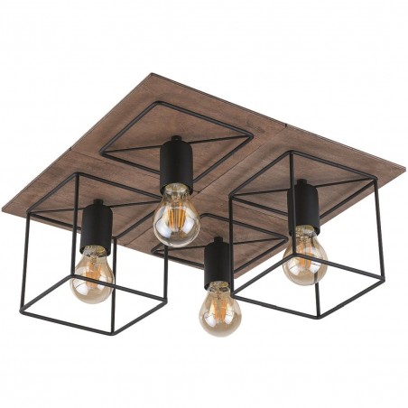 Kwadratowa 4 żarówkowa nowoczesna prosta lampa sufitowa Coba drewno metal