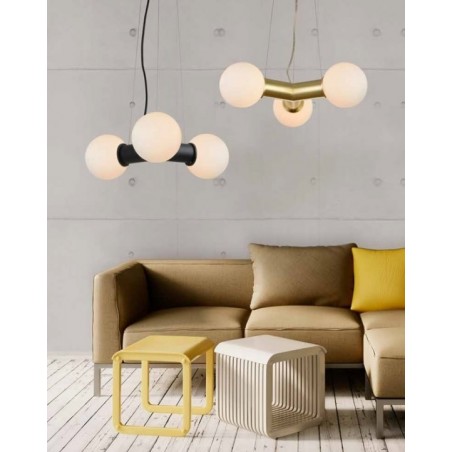 Złota nowoczesna lampa wisząca z 3 okrągłymi kloszami Pope do salonu sypialni jadalni kuchni