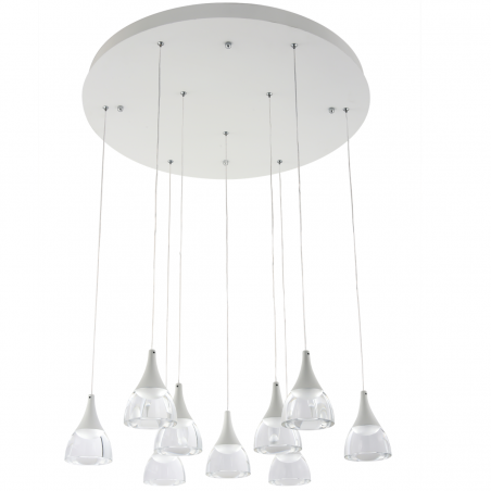 Biała okrągła duża lampa wisząca Dalmatia LED 9 zwisów styl nowoczesny np. nad duży okrągły stół