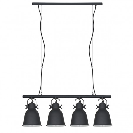 Lampa wisząca Lavare czarna loft vintage 4 klosze na belce np. nad stół wyspę kuchenną
