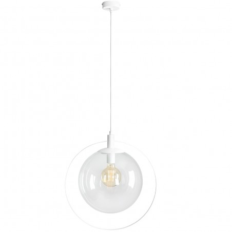 Lampa wisząca Aura biała z okrągłym bezbarwnym kloszem do kuchni salonu jadalni sypialni