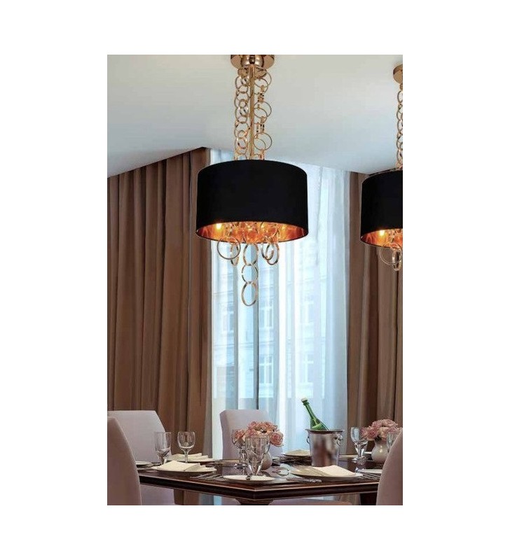 Czarno złota lampa wisząca w stylu glamour Kate abażur 45cm sztywne zawieszenie do salonu sypialni jadalni