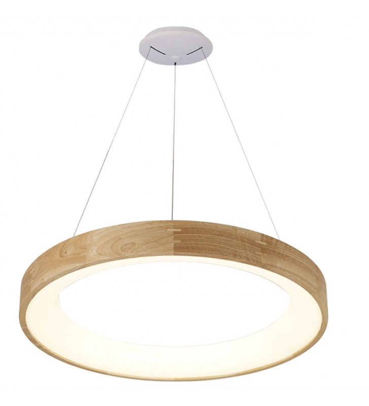 Drewniana lampa wisząca Silvam LED okrągła obręcz do salonu sypialni jadalni