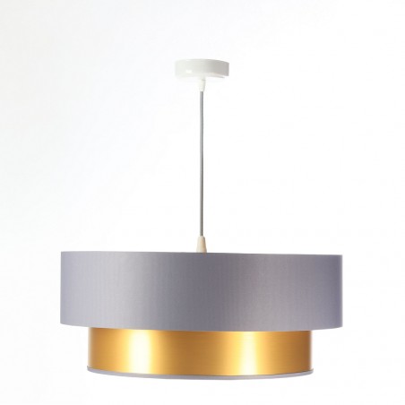 Satynowa szaro złota lampa wisząca Roya 50cm abażur do salonu sypialni jadalni nad stół
