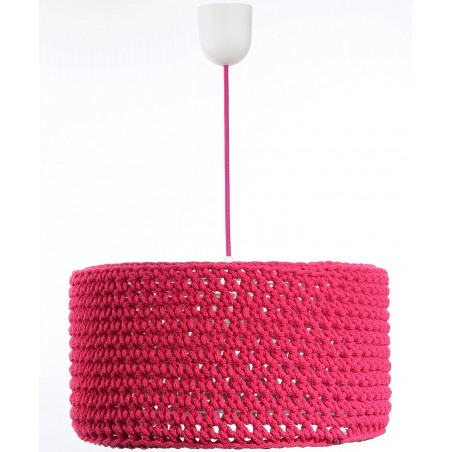 Ciemno różowa lampa wisząca Leonis dziecięca z bawełnianego sznurka 40cm