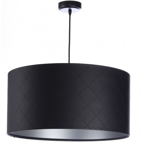 Lampa wisząca z ekoskóry Nix abażur czarno srebrny z pikowaniem