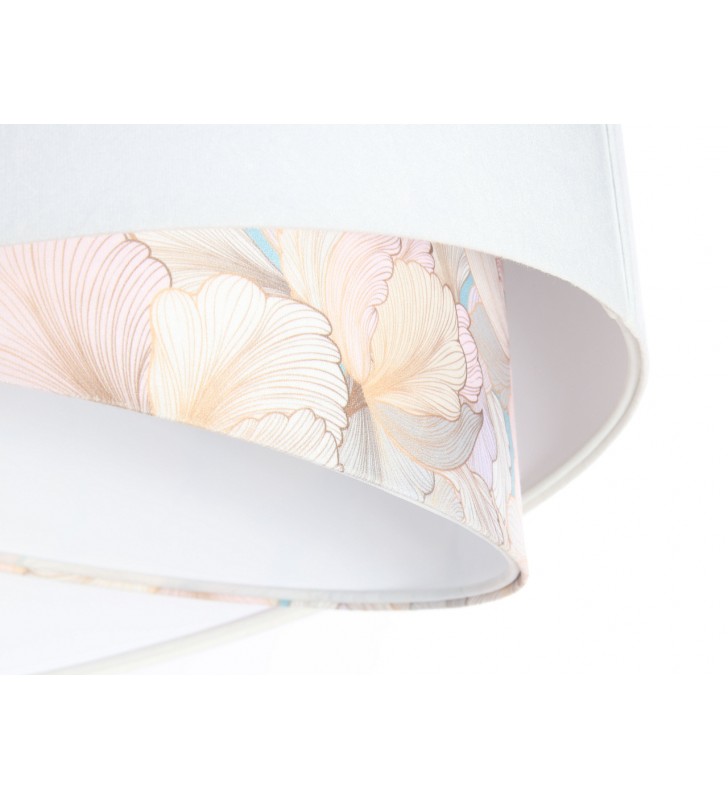 Biała welurowa lampa wisząca Sandra 50cm asymetryczna dekoracyjny kwiatowy abażur