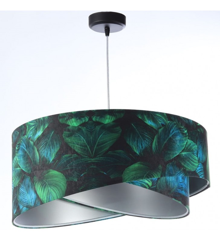 Lampa wisząca Jungle zielona liście asymetryczna abażur welur 50cm