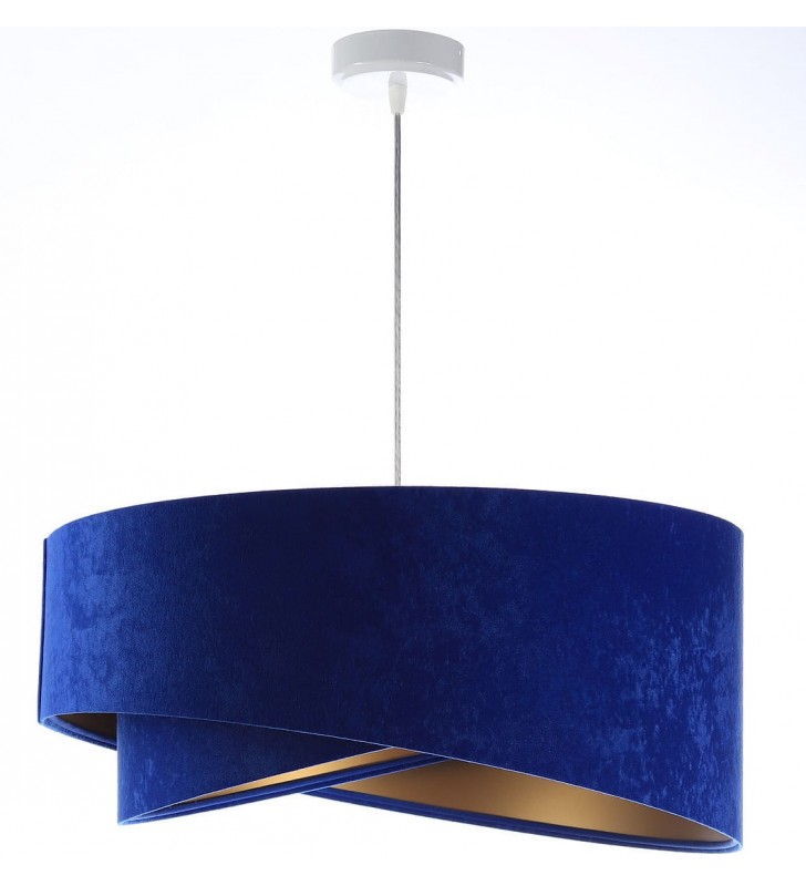 Kobaltowo złota welurowa lampa wisząca Rinea abażur asymetryczny 50cm do salonu sypialni jadalni kuchni