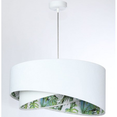 Welurowa biała lampa wisząca z roślinnym środkiem Debora średnica 50cm