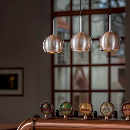 3 zwisowa nowoczesna lampa Ball Wood podsufitka drewno w kolorze orzecha satynowe okrągłe klosze