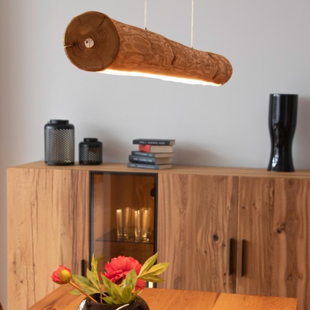 Podłużna drewniana lampa wisząca Lucas 90cm sosnowa belka ściemniacz dotykowy do salonu sypialni jadalni kuchni
