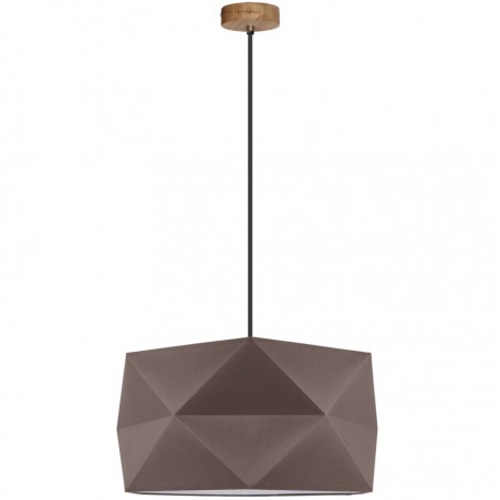 Lampa wisząca Finja abażur materiałowy brązowy origami drewniana dębowa podsufitka