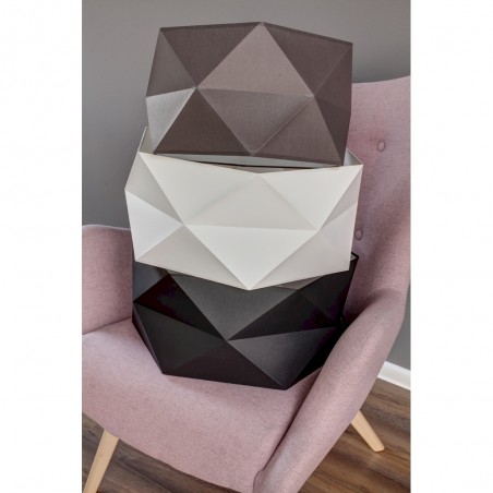 Lampa wisząca Finja abażur materiałowy brązowy origami drewniana dębowa podsufitka