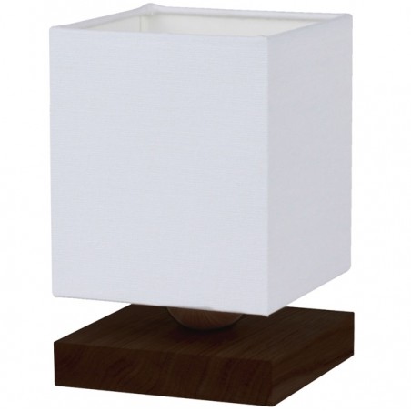 Mała kwadratowa lampa stołowa z drewnianą podstawą Inger biały abażur