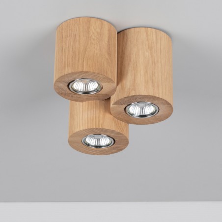 Potrójna drewniana natynkowa lampa sufitowa downlight Wooddream dąb olejowany