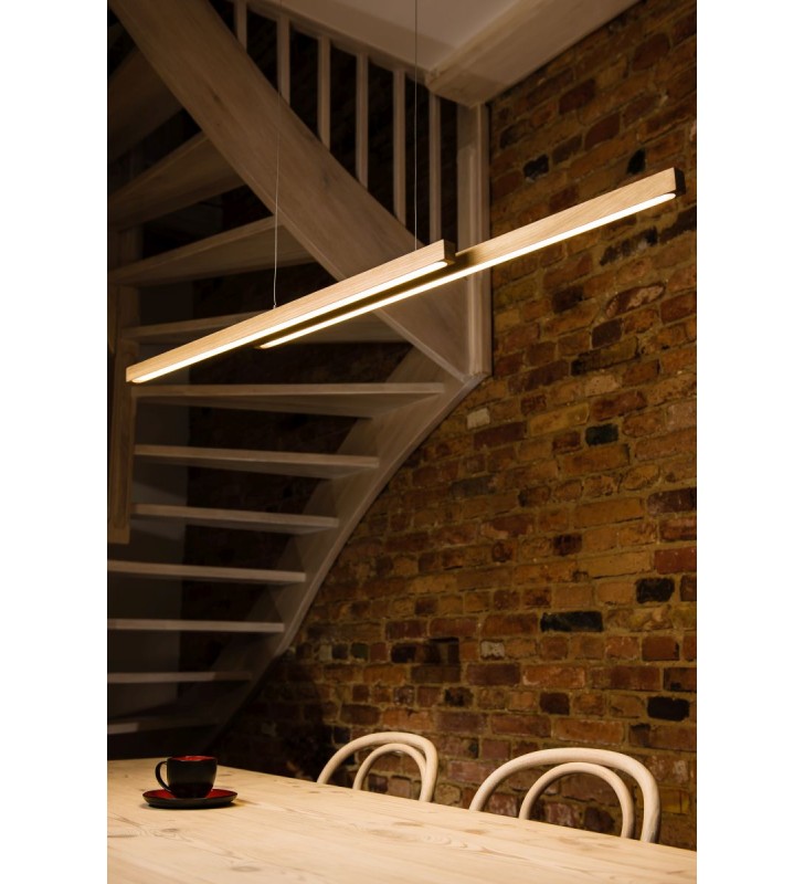 1,5m nowoczesna lampa wisząca z drewna Smal Double dąb olejowany do salonu sypialni jadalni kuchni i biura