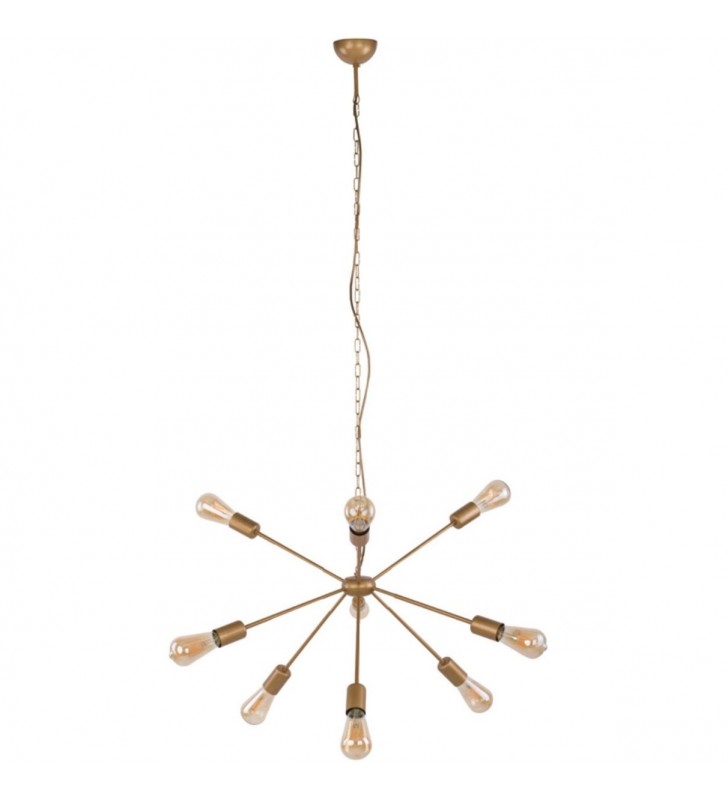 Lampa wisząca żyrandol Rod nowoczesna złota 9 żarówek styl loftowy industrialny