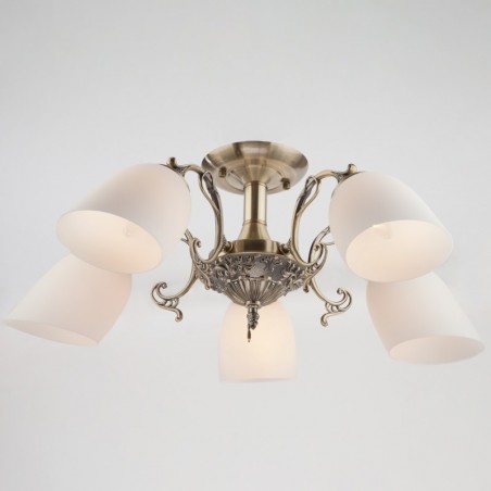Lampa sufitowa Venice mosiądz antyczny białe szklane klosze styl klasyczny 5 punktowa