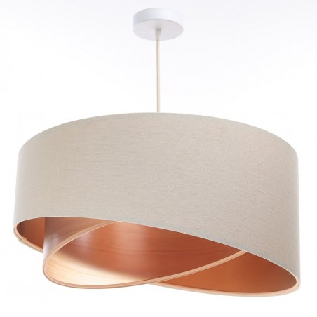 Lampa wisząca Taona asymetryczny abażur krem z imitacją drewna nowoczesna