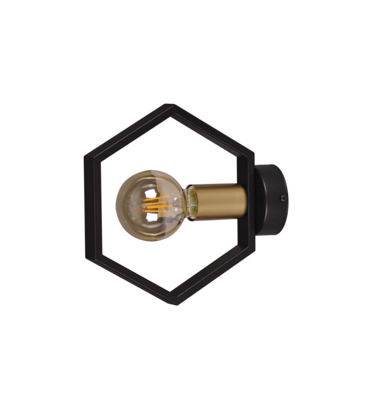 Kinkiet Honey pojedynczy nowoczesny czarny ze złotym wykończeniem klosz sześciokąt plaster miodu