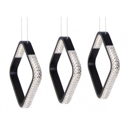 Lampa wisząca Hild czarna potrójna klosze romby ozdobiony akrylowymi kryształami styl nowoczesny naturalna barwa światła