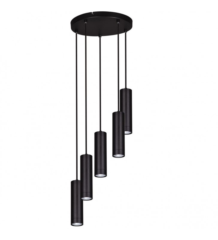 Lampa wisząca Dopik czarna 5 zwisowa kaskada spirala okrągła nowoczesna do jadalni sypialni kuchni salonu