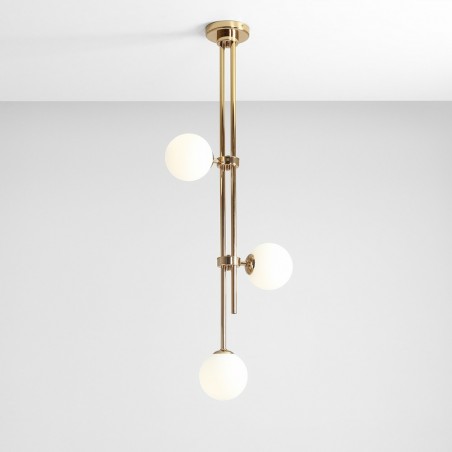 Pionowa złota wąska lampa wisząca Harmony 3 szklane klosze kule styl nowoczesny do salonu sypialni jadalni