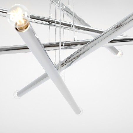 Lampa wisząca Tubo chrom styl nowoczesny metrowe poprzeczki z metalu duża