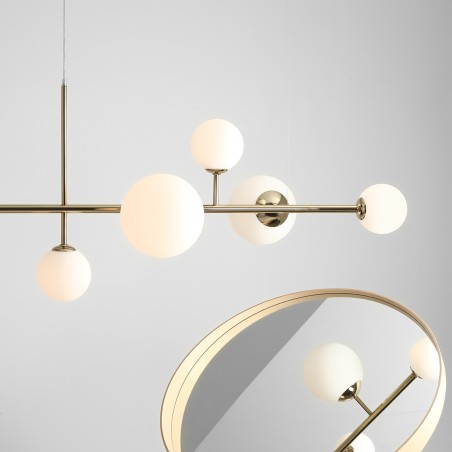 Stylowa złota lampa wisząca Dione 6 kloszy typu ball nad stół do kuchni jadalni salonu sypialni