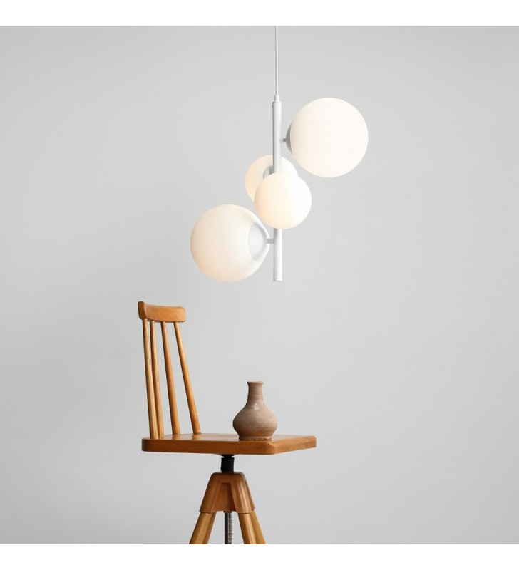 Pionowa nowoczesna biała lampa wisząca Bloom okrągłe szklane klosze do kuchni salonu jadalni sypialni