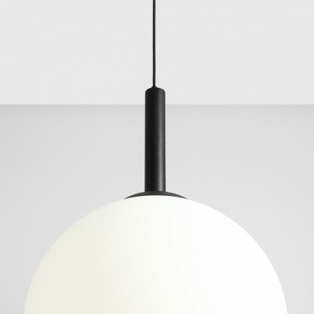 Lampa wisząca Bosso duża czarna klosz szklana biała kula 50cm 3 żarówki