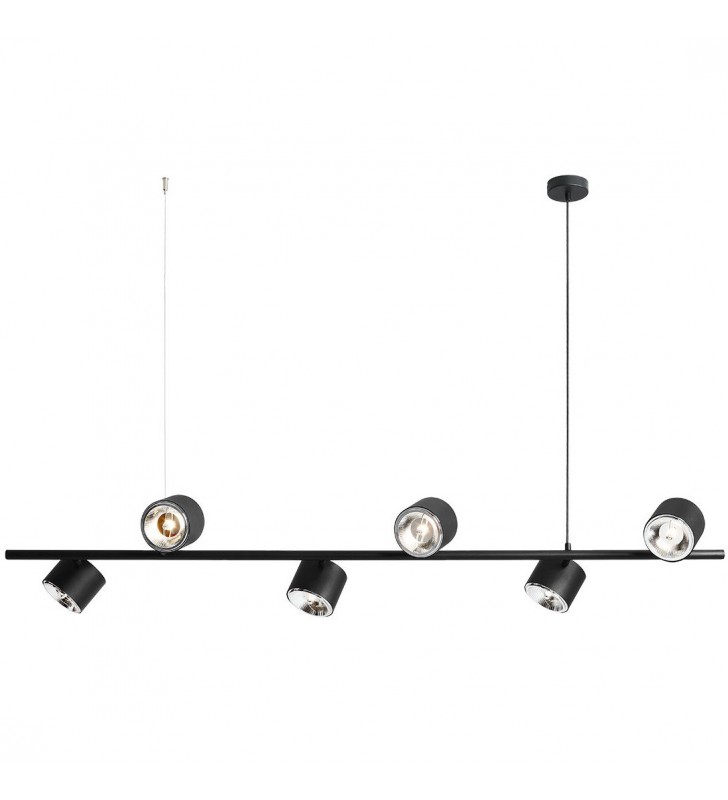 Lampa wisząca Bot Black pozioma podłużna szeroka 6 ruchomych kloszy nowoczesna styl techniczny
