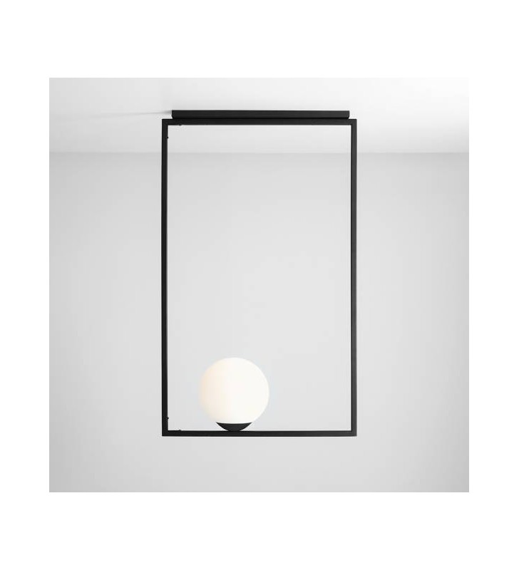Lampa sufitowa wisząca Frame czarna metalowa geometryczna prostokątna klosz szklana kula