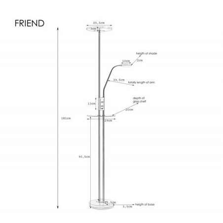 Lampa podłogowa Friend LED 2 ramiona mały stolik gniazdo USB antyczny mosiądz styl nowoczesny