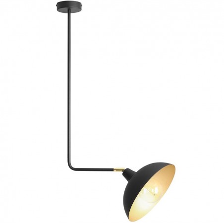 Lampa wisząca na sztywnym ramieniu Espace czarna pojedyncza z okrągłym kloszem styl loftowy