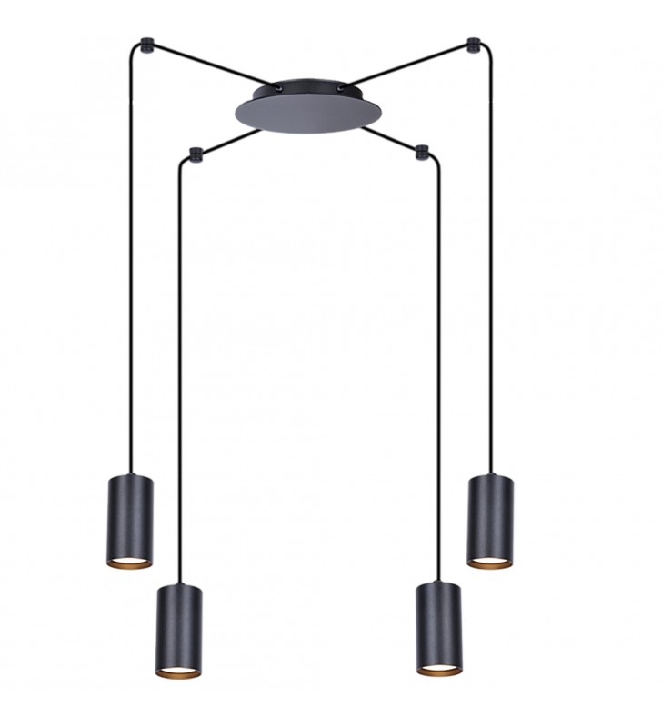 4 zwisowa nowoczesna lampa Puerto regulowany rozstaw ramion czarna styl techniczny