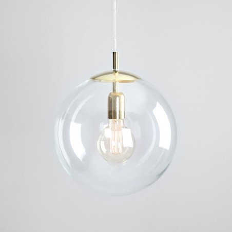 Lampa wisząca Globus bezbarwna 30cm szklana kula złote wykończenie do kuchni salonu jadalni sypialni