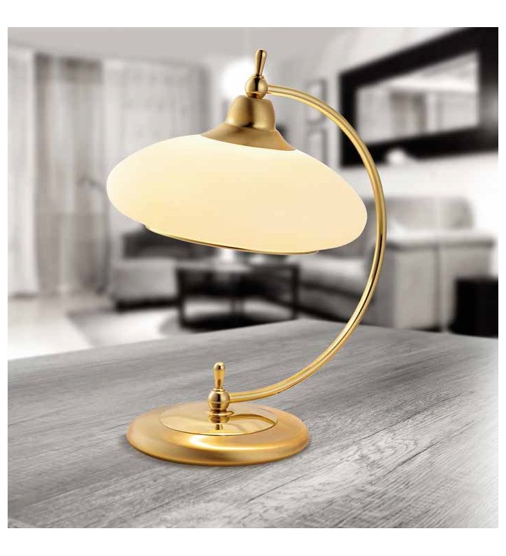 Złota lampka nocna Agat w stylu klasycznym na komodę stolik nocny